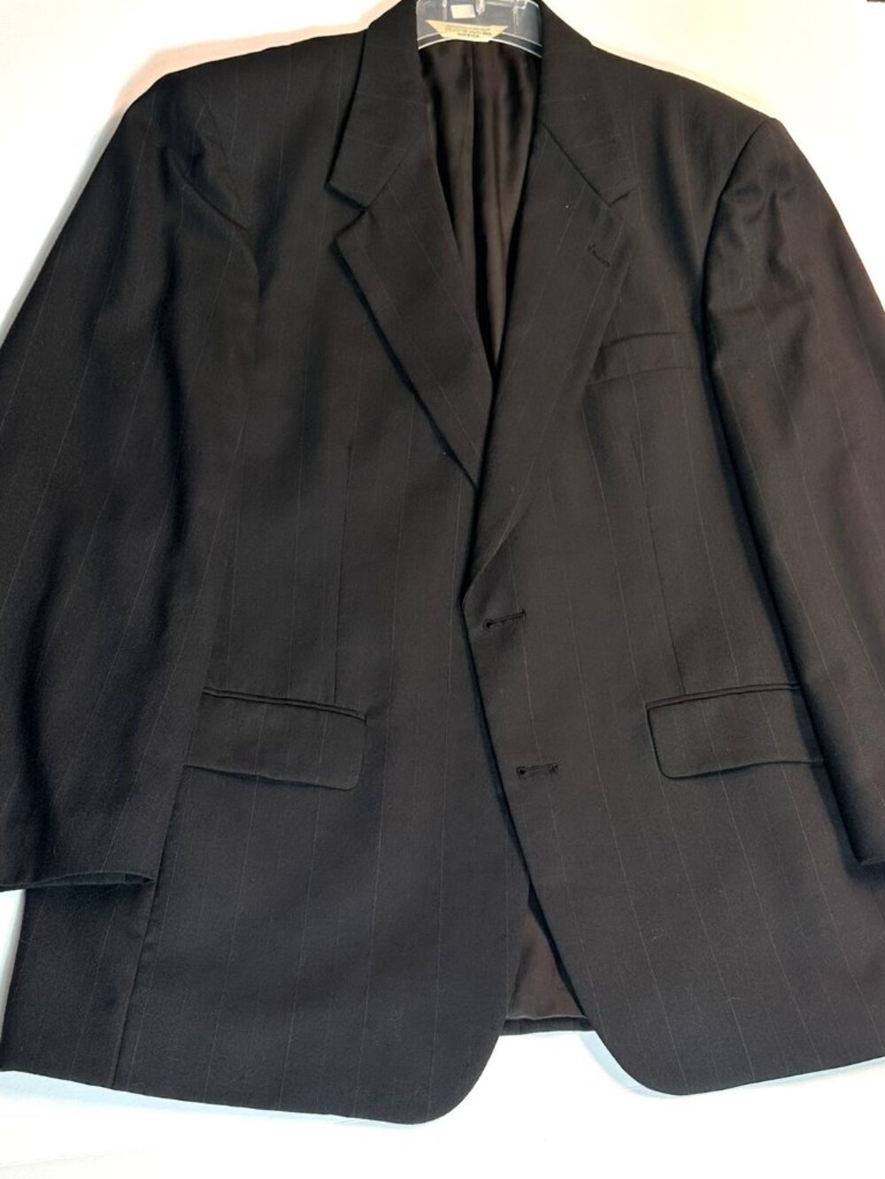 Vintage Evan Picone Black Wool Pinstripe Suit Jacket Blazer 42R EUC